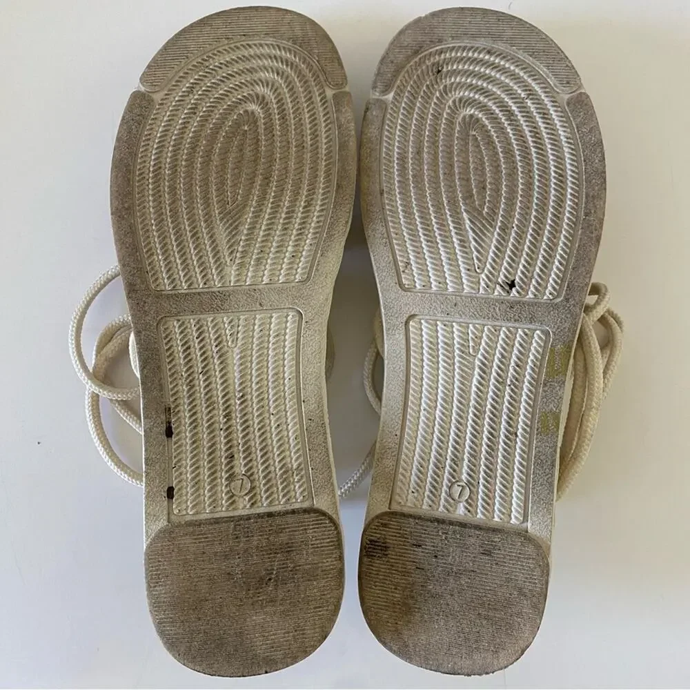 Tory Burch Lace Up Gladiator Rope Strappy Ankle Wrap Flat Sandals Off White - Picture 8 of 10